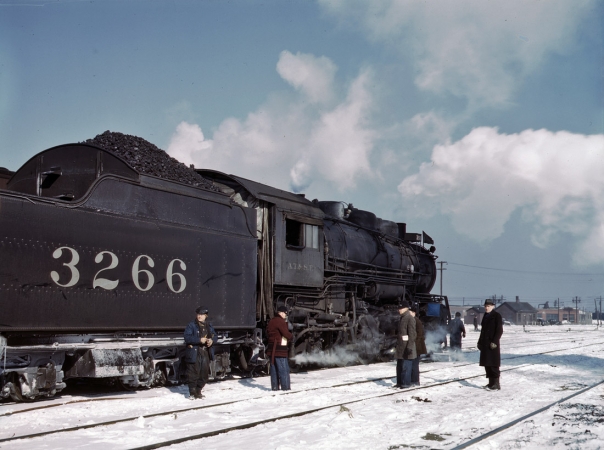 Photo showing: Corwith Yard, Chicago -- Santa Fe freight about to leave for the West Coast, March 1943.