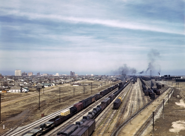 Photo showing: Amarillo Yards -- March 1943. Amarillo, Texas. General view of the city and the Atchison, Topeka, and Santa Fe Railroad.