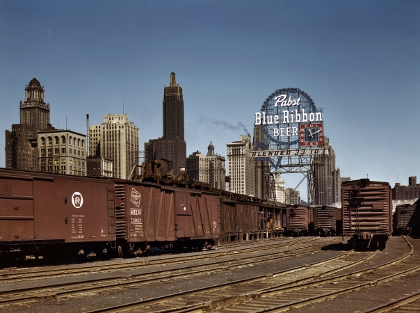 Photo showing: South Water Street -- April 1943. Illinois Central Railroad freight terminal, Chicago.