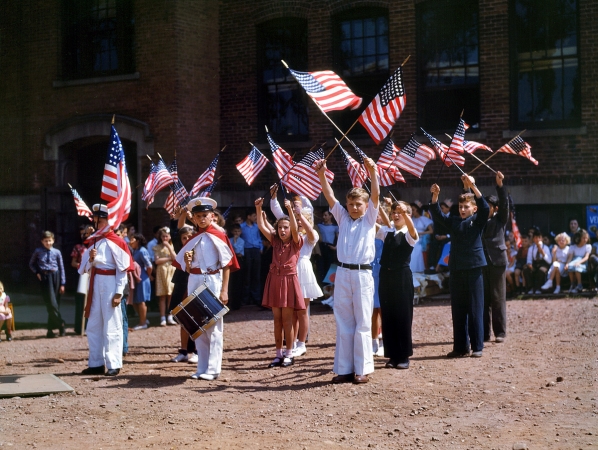 Photo showing: Patriotic Kids -- August 1942. Children stage a patriotic demonstration at the Beecher Street School in Southington, Connecticut.