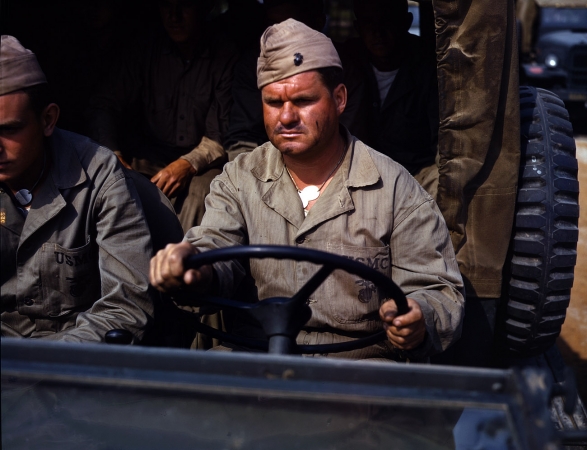 Photo showing: Tough Ride -- May 1942. Marine transport driver at New River, North Carolina.
