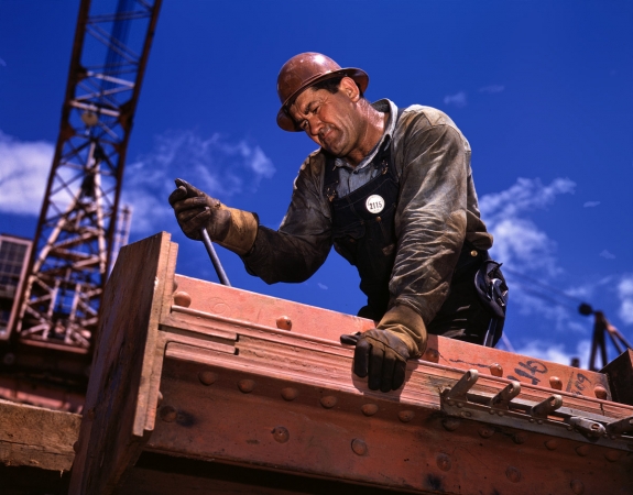 Photo showing: Big Pete -- June 1942. Big Pete Ramagos, a rigger at work on the TVA's Douglas Dam in Tennessee.