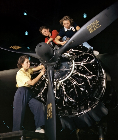 Photo showing: War Machine Women -- October 1942. Engine installers at Douglas Aircraft in Long Beach, California.