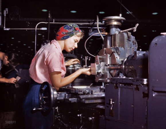 Photo showing: Woman War Worker -- October 1942. Woman shop technician, Douglas Aircraft plant in Long Beach, California.