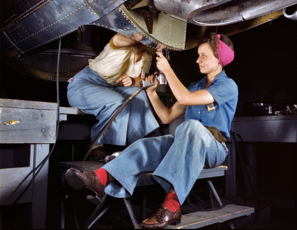 Photo showing: Bandanas for Victory -- Women at work on bomber, Douglas Aircraft Company, Long Beach, California. October 1942.