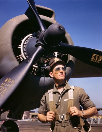 Photo showing: The Right Stuff -- Army test pilot Lt. Mike Hunter at Douglas Aircraft Company, Long Beach, California, 1942.