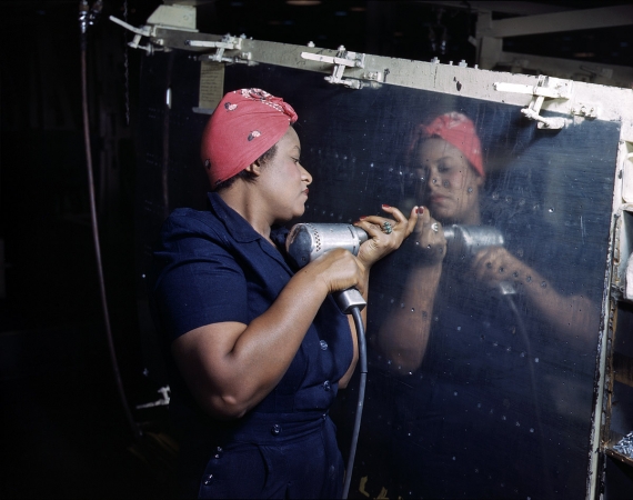Photo showing: Reflecting the Workforce -- February 1943. Working on a Vengeance dive-bomber at Vultee-Nashville. 