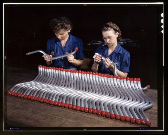 Photo showing: Thingamabobs for Victory -- February 1943. Tubing for the 'Vengeance' A-31 dive bomber at Consolidated-Vultee's Nashville division.