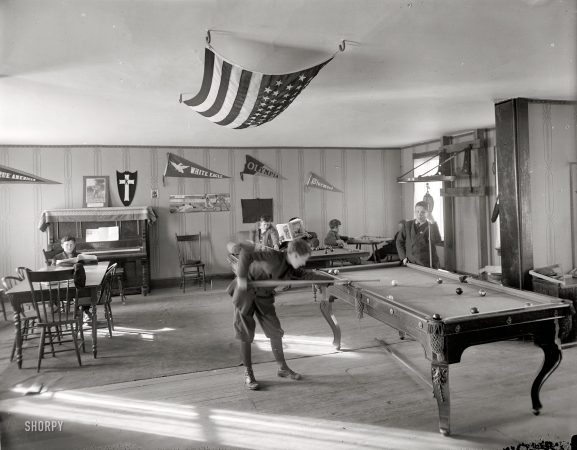 Photo showing: Good Clean Fun: 1912 -- Neighborhood House, pool room, in the Washington, D.C. settlement house.