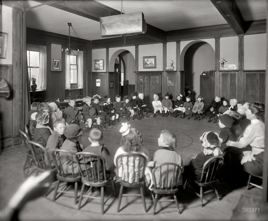 Photo showing: Story Circle -- Washington, D.C., circa 1912. Neighborhood House meeting room.