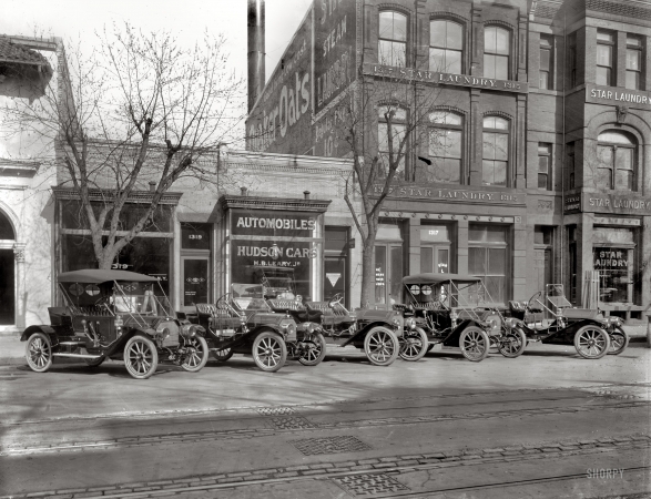 Photo showing: Hudson Motor Sales -- Washington, D.C., circa 1911. Hudson cars, H.B. Leary agency, 1317½ 14th Street N.W.