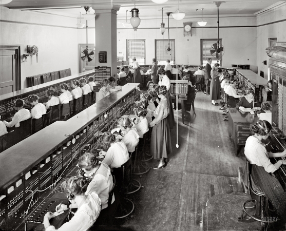 Photo showing: Network Solutions -- Washington, D.C., circa 1919. Chesapeake & Potomac Telephone Co. switchboards.