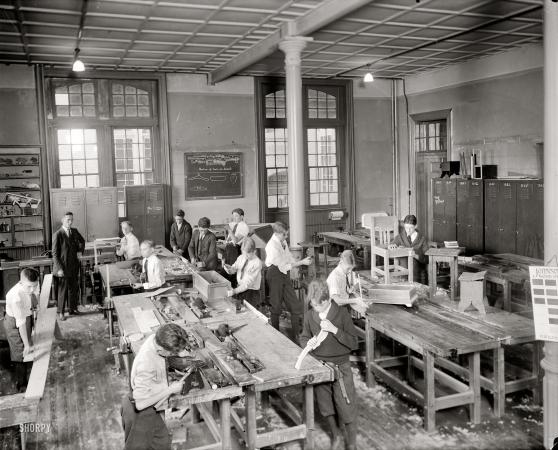 Photo showing: The Carpenters -- Junior high school shop, Washington, D.C., circa 1921.