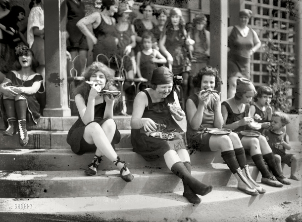 Photo showing: Pie Eaters -- July 31, 1921. Washington, D.C. Pie eating contest at Tidal Basin bathing beach.