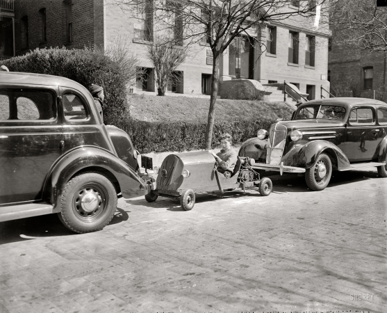 Photo showing: The Boy Can Park -- Washington, D.C. March 30, 1937. 16-year-old Nelm Clark and his midget car.