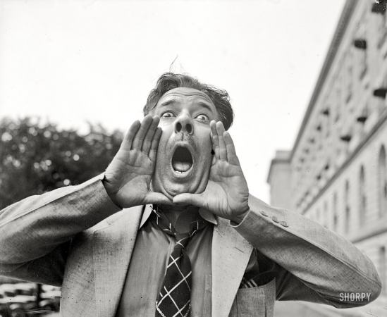 Photo showing: House Call -- June 9, 1937. Washington, D.C. Congressional hog caller, Representative Robert L. Mouton of Louisiana. 