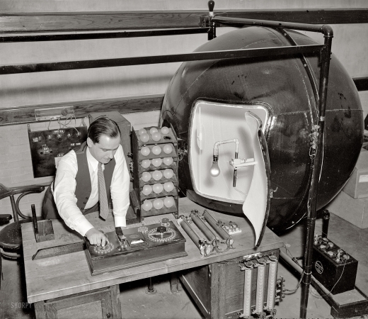 Photo showing: Illuminating Concept -- Washington, D.C. March 21, 1938. Washington, D.C. National Bureau of Standards lamp testing apparatus.