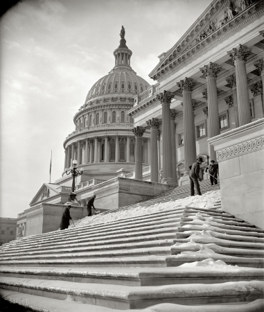 Photo showing: Capitol Snow -- U.S. Capitol steps after snow storm, Washington, D.C January 14, 1939.