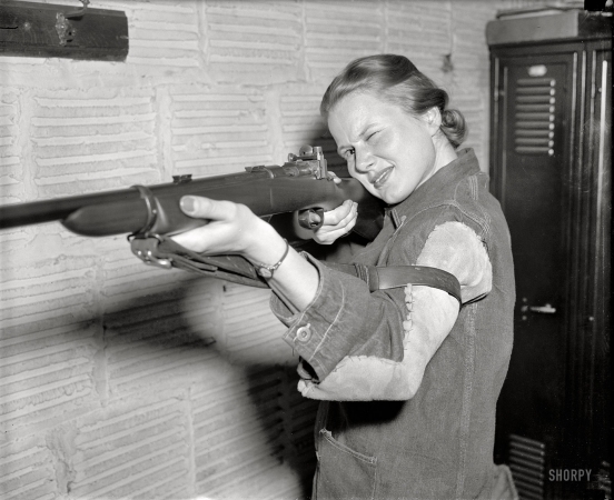 Photo showing: Deadeye Jean -- Washington, D.C April 6, 1939. Co-ed queen of rifle shooters Jean Yocum, George Washington University.
