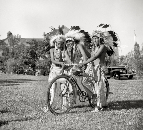 Photo showing: Our Little Pony -- Washington, D.C., circa 1938. Native American boys with bicycle.