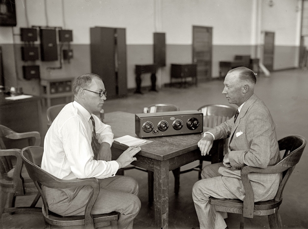 Photo showing: Talking Radio -- Philadelphia, 1925. Frank Aiken and Atwater Kent at the new Atwater Kent radio factory.