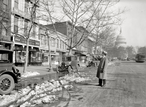 Photo showing: Washington Slush -- February 16, 1926. Rep. John J. Boylan of New York and territory he proposed cleaning out.