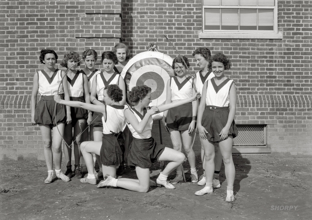 Photo showing: Belles and Bows -- Silver Spring, Maryland. Montgomery Blair High School girls, 1935.