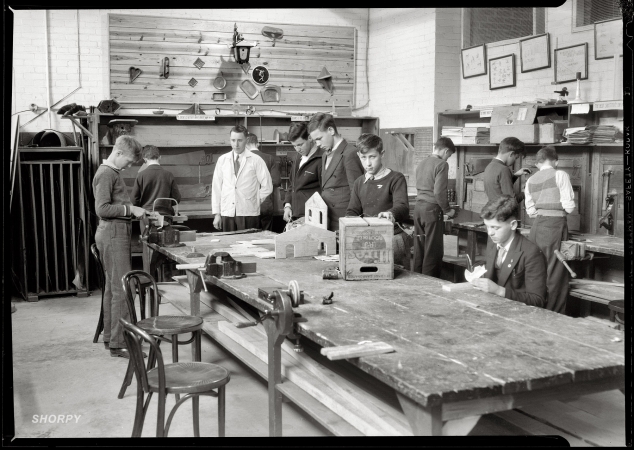 Photo showing: Polite Shop Class -- Rockville High School circa 1936.