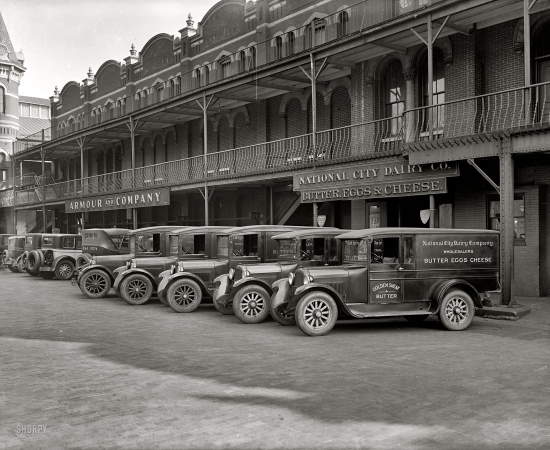 Photo showing: Dairy Delivery Fleet -- Washington, D.C., circa 1925. National City Dairy Co. trucks.