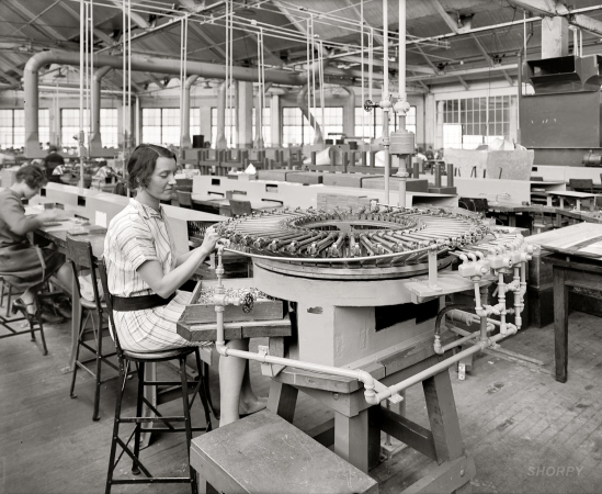 Photo showing: At the Wheel -- Philadelphia circa 1925. Atwater Kent radio factory.