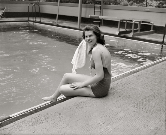Photo showing: Jean: 1937 -- Jean Wallace, daughter of Henry A. Wallace, Secretary of Agriculture and future Vice President, Wardman Park Hotel pool.