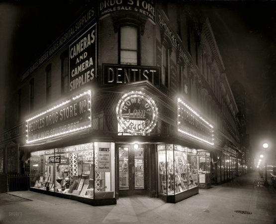 Photo showing: Night Pharmacy -- People's Drug Store, Seventh & K, Washington, D.C., circa 1921.