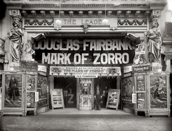 Photo showing: Mark of Zorro -- 1921. The Leader Theater in Washington, D.C. Now playing: Douglas Fairbanks in The Mark of Zorro.