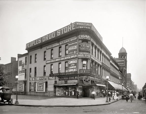 Photo showing: Corner Drug Store -- Washington, 1921. People's Drug Store, 929 Seventh Street N.W.