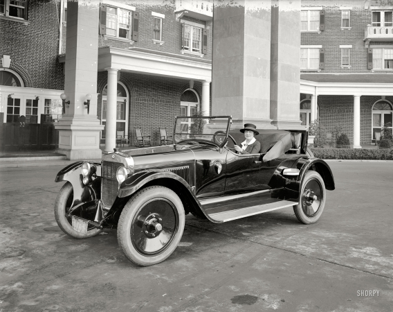 Photo showing: Big Car for the Little Lady -- Washington, D.C., 1921. Mrs. Phil Riley in a Wills Sainte Claire roadster.
