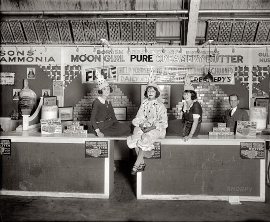 Photo showing: Moon Girl Butter -- Washington, D.C., 1922. Food Show. Borden Creamery booth.