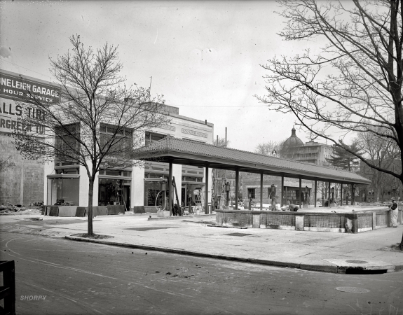 Photo showing: Building a Station -- The Washington Accessories Co. service station under construction at 1703 L Street N.W. in early 1922.