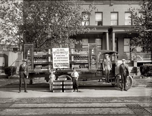 Photo showing: 10,000 Bottles of Whistle -- Washington, D.C., 1921. A truck filled with Whistle, the beverage wrapped in bottles.