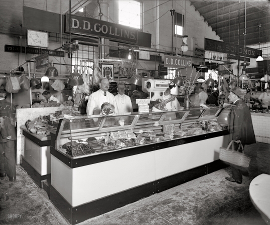 Photo showing: Meat Market: 1925 -- D.D. Collins meat counter at the O Street Market, 7th and O streets N.W., Washington.