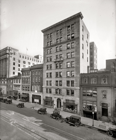 Photo showing: Streetscape -- Washington circa 1924. Wilkins Building, 1514 H Street. With a ghost strolling past the hydrant.