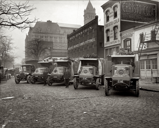 Photo showing: Piggly Wiggly Fleet -- 1924. Piggly Wiggly trucks in Washington, D.C., at the Christo Cola Bottling Co.