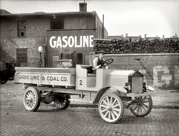Photo showing: Grove Lime and Coal -- Washington, D.C., circa 1920. Grove Lime & Coal Co. Yet another Stone Age delivery truck.