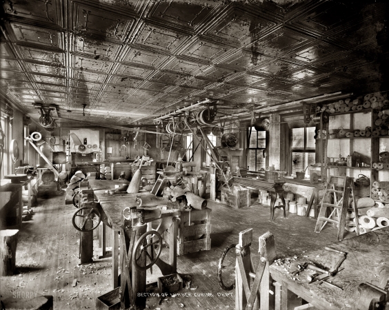Photo showing: Leg Factory -- Circa 1916. Pittsburgh workshops of J.E. Hanger Artificial Limb Co.