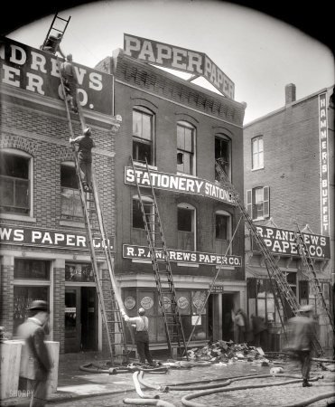 Photo showing: Mysterious Fire -- Washington Post headline, May 24, 1912: Mysterious Fire in R.P. Andrews Warehouse Does $75,000 Damage.
