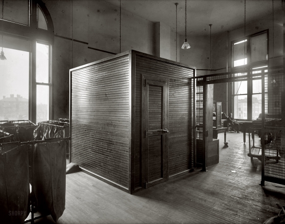 Photo showing: Post Office Cubicle -- Washington, D.C., circa 1920. Refrigeration box for parcel post, City Post Office.