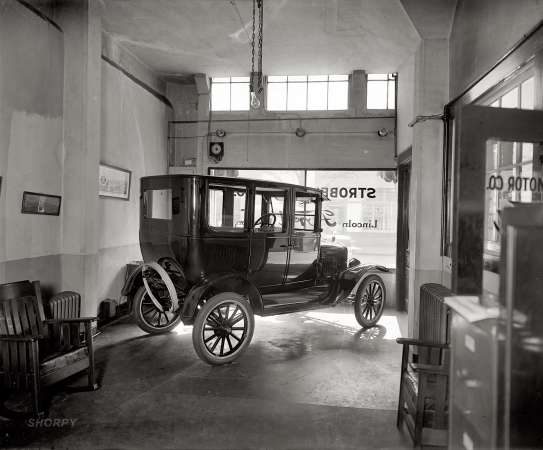 Photo showing: T Time -- New Model T in the Washington, D.C. Strobel Motor Co. Ford showroom circa 1924.
