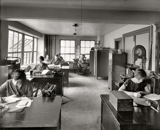 Photo showing: The Office: 1926 -- Washington, D.C., 1926. Back office at the McReynolds auto parts and sales business. 