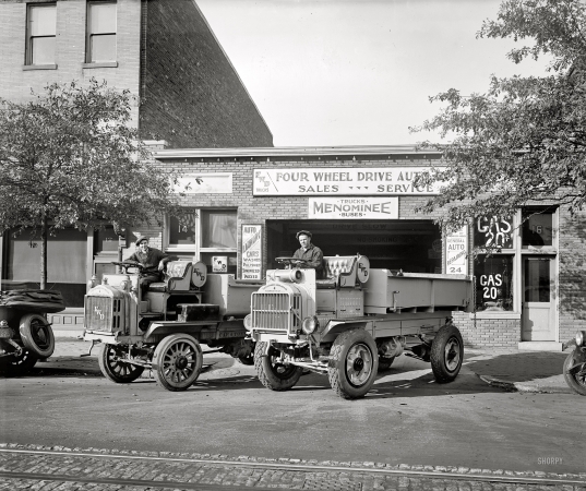 Photo showing: Serious Trucks -- Washington, D.C., circa 1927. Four Wheel Drive Auto Co.
