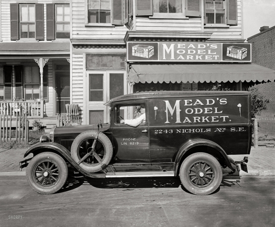 Photo showing: Model Market -- Washington, D.C., circa 1927. Semmes Motor Company. Mead Market truck.