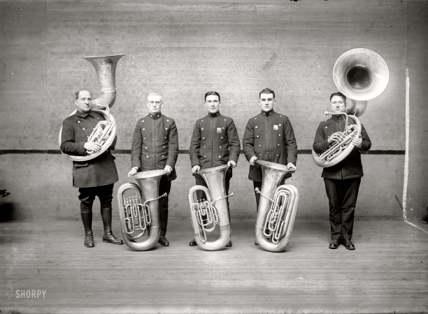 Photo showing: Police Brass -- New York circa 1915. Police tuba players.